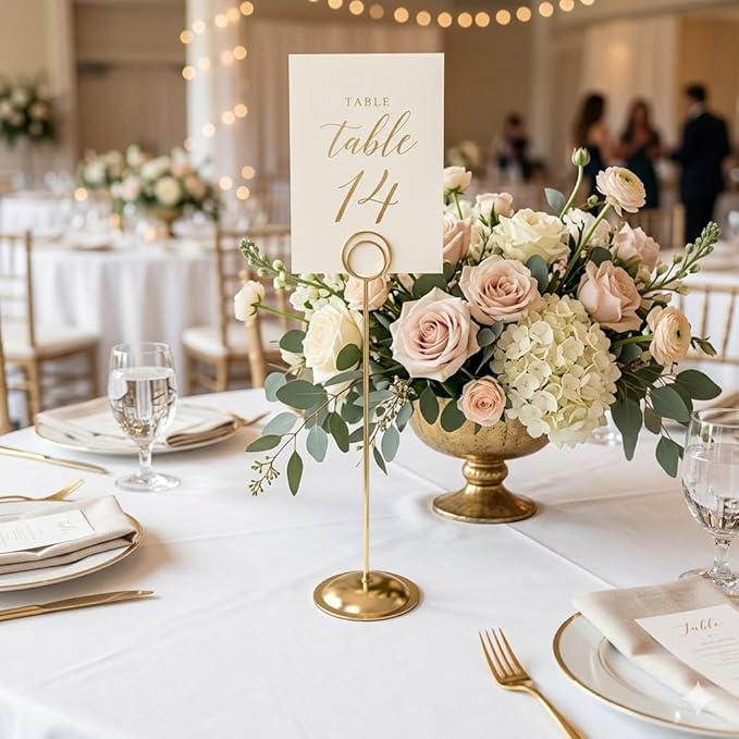HOHIYA 12 Pack 12" Gold Table Number Holders for Weddings & Events | Elegant gold stands display table numbers, menus, photos and seating cards for weddings, banquets and formal events