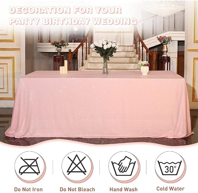 Eternal Beauty Pink Tablecloth, 90x156 Inch Sequin Rectangle Table Cover for Valentines Cake Dessert Exhibition Party Birthday Events