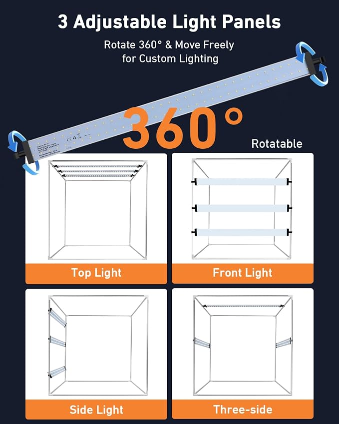 DUCLUS Light Box Photography 39×39 inch, 210 LED Large Photo Light Box with 3 Stepless Dimming Light Panels & 4 Matte PP Backdrops, Professional Photo Background Shooting Tent for Product Photography
