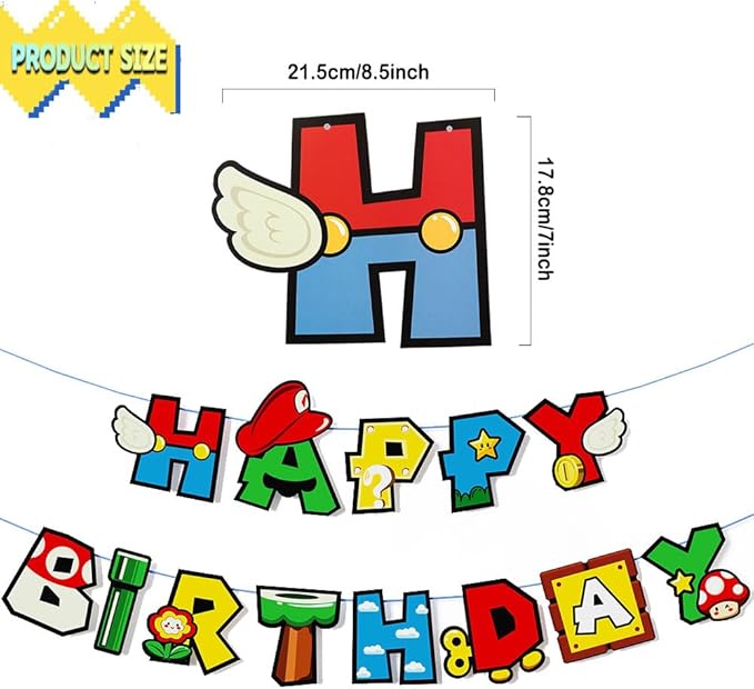 Game Bro Theme Birthday Party Decorations Set, Banner, Balloons, Hanging Swirls, Cake Toppers Colorful Graphics for Gaming Fans Game Theme Birthdays and Adventures