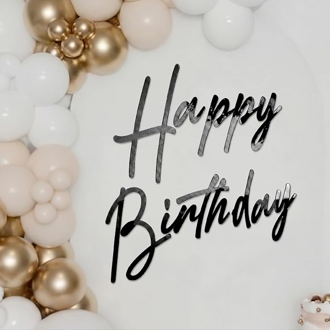 Yousoontic Happy Birthday Sign for Backdrop Large Happy Birthday Sticker Letter Acrylic Mirror Decal for Balloon Arch Wall Kpop Party, Peel Off Acrylic Film(23 x 20 Inches,Classic,Black)