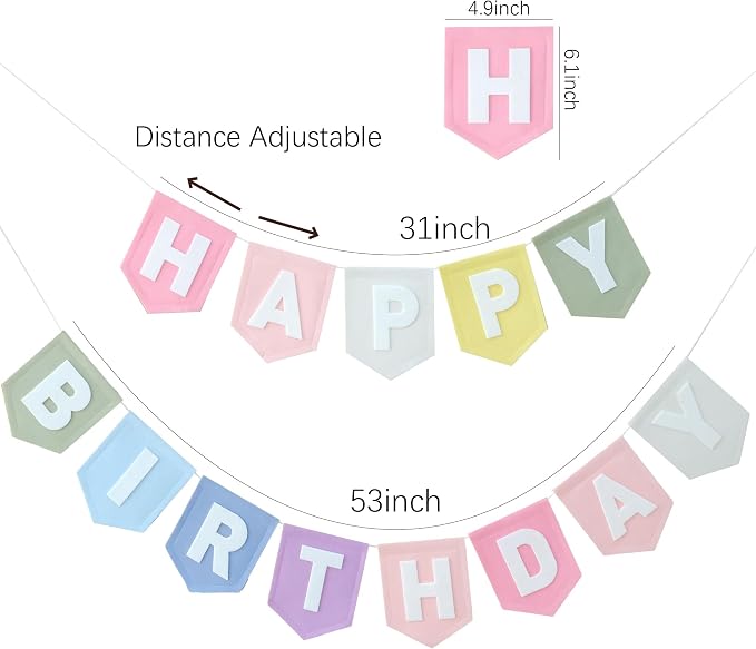 Happy Birthday Banner Felt Pastel Birthday Decorations Sign Pastel Rainbow Party Garland First Girl Pennant Banner