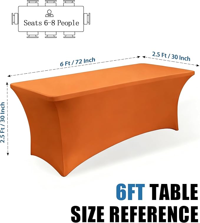6FT Orange Table Cloth - 2 Pack Fitted Stretch Rectangle Spandex Tablecloth, Washable Table Cover for Party, Picnic, Wedding, Banquet, Birthday and Festival(30" x 72")