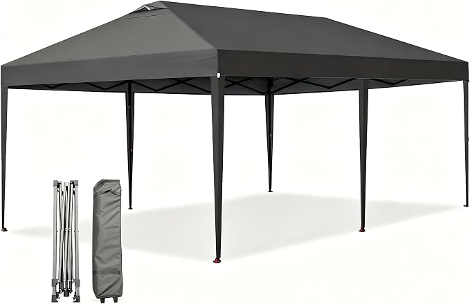 Garvee 10x20ft Pop Up Canopy Tent, Heavy Duty Outdoor Instant Gazebo Shelter, UV-Resistant Waterproof Canopy with Wheeled Bag, Adjustable Height, for Patio, Beach, Garden, Events, Parties