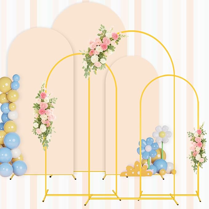 Metal Arch Backdrop Stand and Cover Set 7.2FT, 6.6FT, 6FT Arch Covers Stretchy Backdrop Set of 3 Wedding Arched Frame Balloon Wedding Arch Stand Cover for Birthday Party Baby Shower Decor