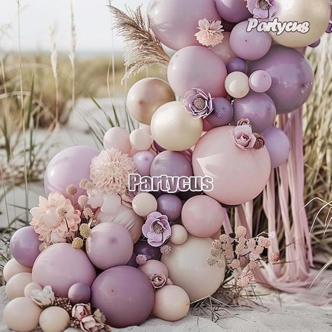 Dusty Purple Pink Balloon Arch Kit, Double Stuffed Lavender White Sand Pearl Balloon Garland with Pastel Pink Lilac Blush Gold Latex for Baby Shower Birthday Wedding Mothers Day Fairy Party