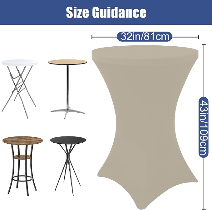 Moosfor Spandex Cocktail Table Covers 4 Pack, Elastic Fitted Stretch Table Cloth, Round High Top Tablecloths for Bar, Party, Pub, Wedding & Banquet (Taupe, 32x43 Inch)