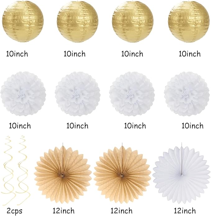 White Gold Women 30th Happy Birthday Party Decorations Hugmoon | 21pcs Kit 30th Balloon,Cute Girl Banner,Streamers,Tissue Paper Pom Poms Flowers Fans,Birthday Garlands Decor Backdrop