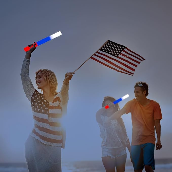 60Pack LED Glow Foam Sticks Bulk,Light Up Glow Sticks with 3 Flashing Modes,Glow Wands Party Pack,Glow In The Dark Party Supplies for July 4th, Wedding,Birthday,Concert(RedBlueWhite)