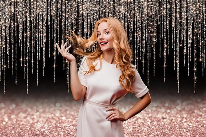 10x7ft Rose Gold Black Glitter Backdrop Rose Gold Pink Black Bokeh Sparkle Sequin Birthday Party Background for Women Girls Graduation Anniversary Baby Shower Banner Kids Portraits Props