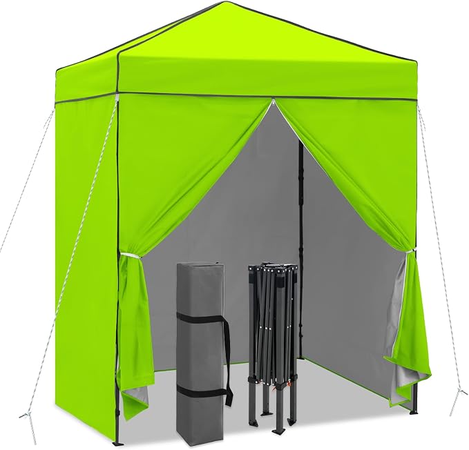 6x4 Pop Up Canopy Tent with Four Wall Panels, Instant Portable Beach Canopy, Outdoor Tent with Carry Bag for Camping, Sports, Tailgating, Events, Neon Green