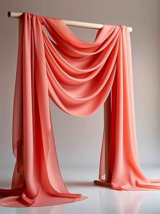 New Star Fabrics Chiffon Fabric, Continuous 60" Wide (30ft) Sheer Material, 100% Soft Polyester, Ideal for Wedding, Party, Event Decor, Draping, and Dresses (Coral, 20 Yards)