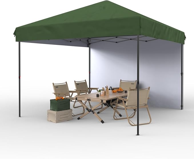 GarveeLife 10x10 Pop Up Canopy with One Sidewalls Easy Up Camping Tent with One Button Push Setup 1 Roller Bag 3 Adjustable Height 4 Weight Bags (Black, 10x10 + 1 Sidewall)