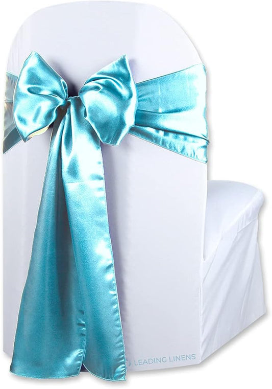 Satin Bow Sash Chair Cover Decoration - Elegant Sashes for Weddings, Banquets, Receptions, Special Events, Restaurants, and Parties - 28 Available Color Choices, Set of 150, Turquoise