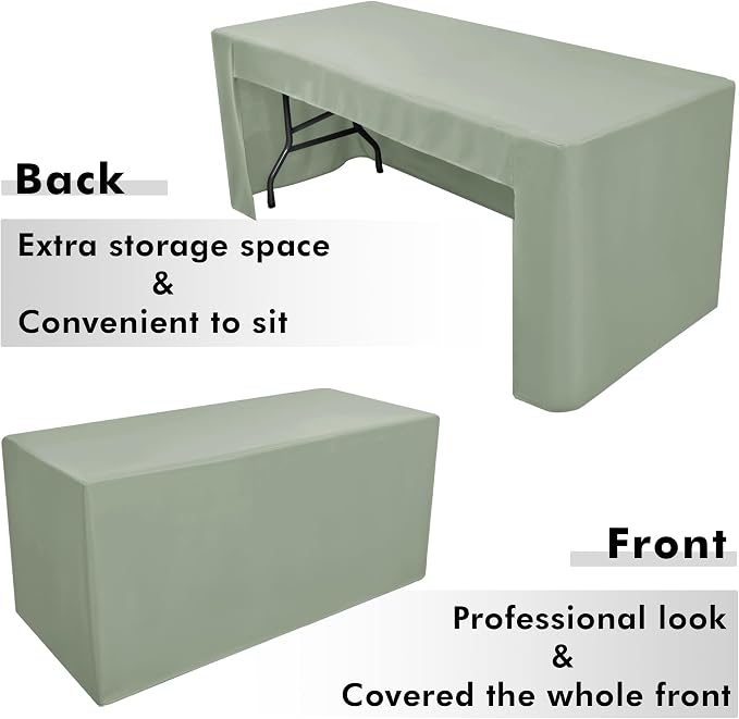 Nasitos 2 Pack Fitted Tablecloth for 4 Foot Tables-Sage Green Open Back Folding Table Cover Washable and Wrinkle Resistant Table Cloth for Weddings, Trade Show, Career Fair, Convention, Events