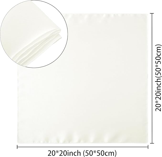 100 Pack Square Satin Dinner Napkins, 20x20 Inches Silky Soft Smooth Table Cloth Napkins for Restaurant Weddings Banquet Party Decoration, Off White