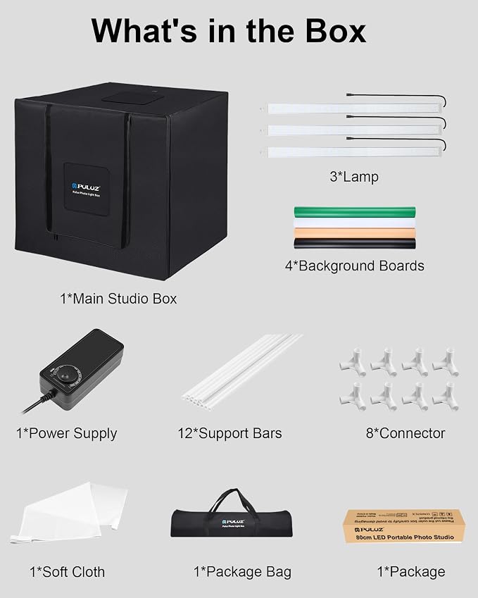 PULUZ 31” Large Photo Light Box, Light Box Photography with 234 LEDs, CRI 95+, 4 PVC Backdrops, Portable Shooting Tent for Product Photos