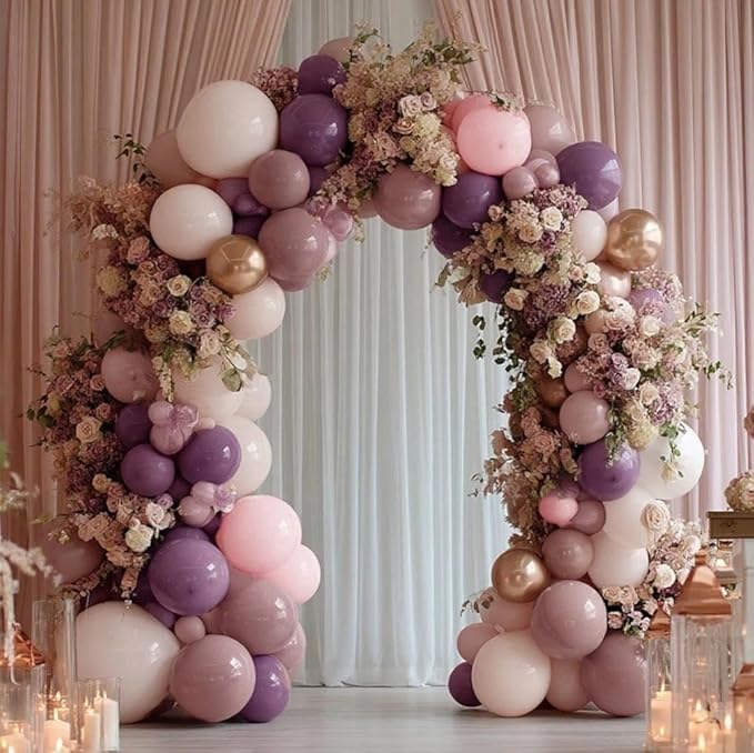Dusty Purple Pink Balloon Garland Double Stuffed Boho Lavender Sand White Pastel Pink Lilac Gold Balloons Arch Kit for Wedding Birthday Bridal Baby Shower Floral Party Decoration