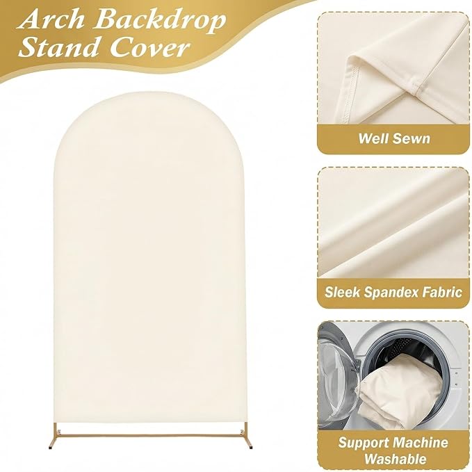 Arttown 7.2FT Gold Metal Arch Backdrop Stand and Beige Arch Cover Set Suitable for Wedding Celebrations Birthday Parties Baby Showers Graduation Ceremonies Event Decoration