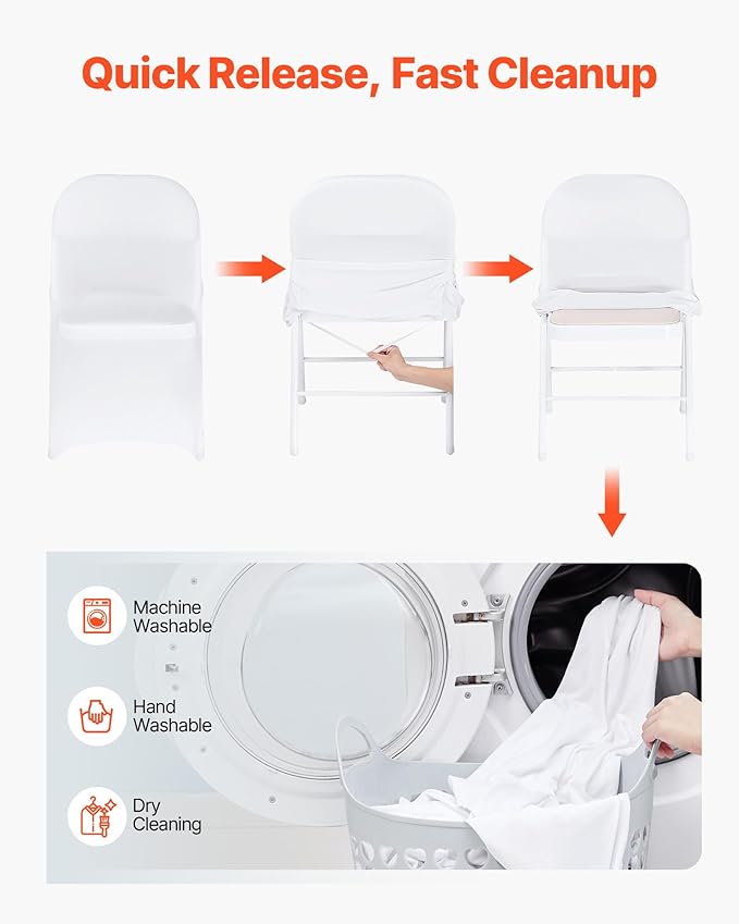VEVOR Chair Covers, Polyester Spandex Chair Cover, Stretch Slipcovers for Wedding Party Dining Banquet Flat-Front Chair Covers (White-c, 150PCS)