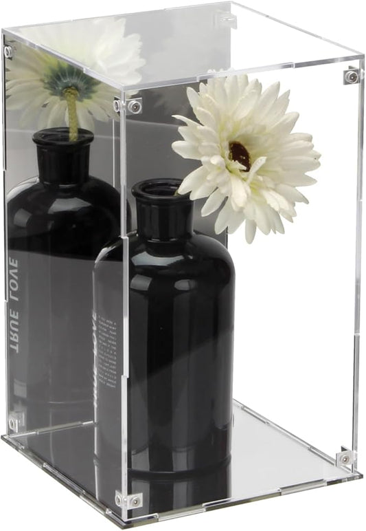 Clear Acrylic Box with Mirrored Back and Base, Removable Display Case with Lid for Collectibles, Assemble Countertop Decorative Storage Box for Display Action Figures Toys Jewelry, 6x6x10Inch