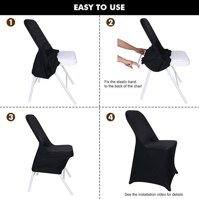 Fixwal 36 Pcs Black Folding Chair Cover, Spandex Stretch Covers Ideal for Wedding, Party, Dining, Business Meeting, Banquet, Universal Fitted Washable Slipcover