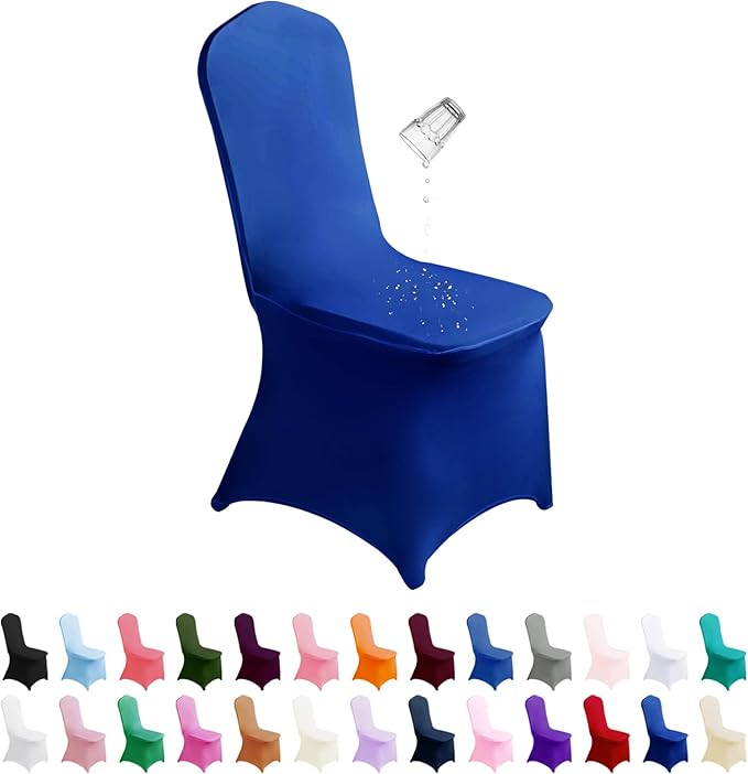 SuperO Waterproof Spandex Chair Cover 25PCS, Stretch Dining Chair Covers, Polyester Outdoor Chair Covers, Protector Stretch Chair Cover for Party Universal, Banquet, Wedding Event, Hotel(Royal Blue)