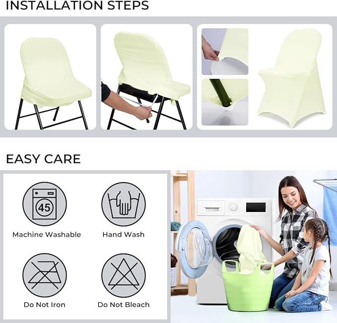 Babenest Spandex Folding Chair Covers - 30PCS Upgraded Universal Stretch Washable Fitted Chair Slipcovers Protector for Wedding, Holidays, Banquet, Party, Celebration (Beige)