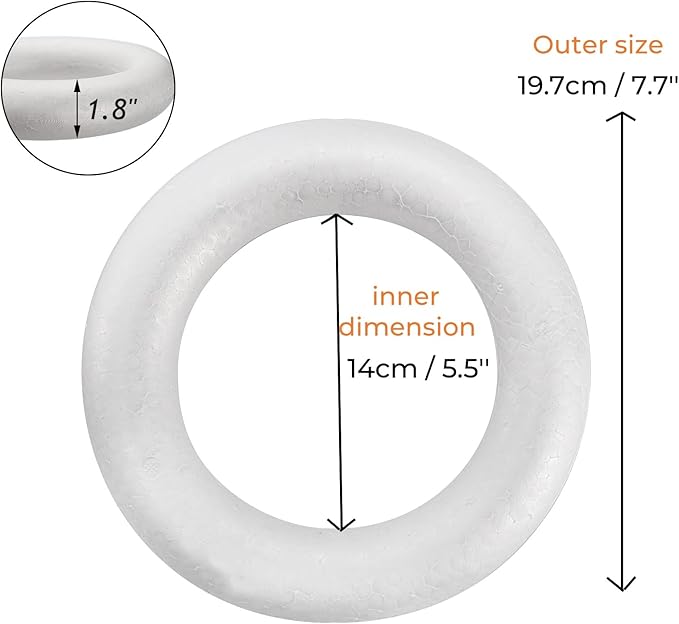 Lyellfe 10 Pieces Foam Wreath Forms, 7.7 Inch Craft Foam Circles, Round Polystyrene Rings, Craft Foam Wreath Circles for DIY, Christmas Holiday, Home Decor
