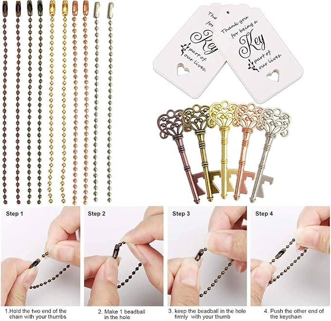 100 PCS Wedding Favors Key Bottle Openers,Bridal Shower Party Favors,Vintage Skeleton Key, Rustic Wedding Favors Decoration (5 colors mix and match)