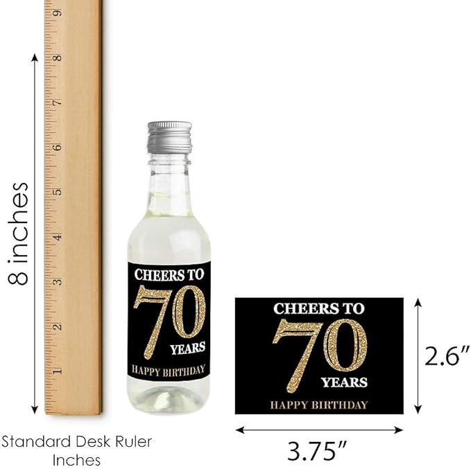 Big Dot of Happiness Adult 70th Birthday - Gold - Mini Wine and Champagne Bottle Label Stickers - Birthday Party Favor Gift for Women and Men - Set of 16