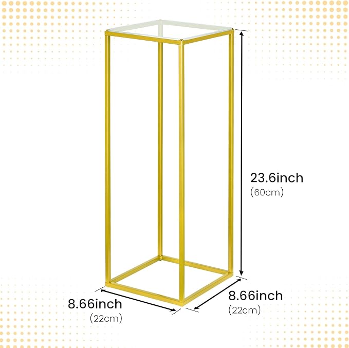 YALLOVE 2 Pack 23.75 Inch Gold Wedding Flower Stand Metal Vase Column Stand Geometric Centerpiece Vase for Home Party Wedding Decorations, Rectangular Flower Display Rack
