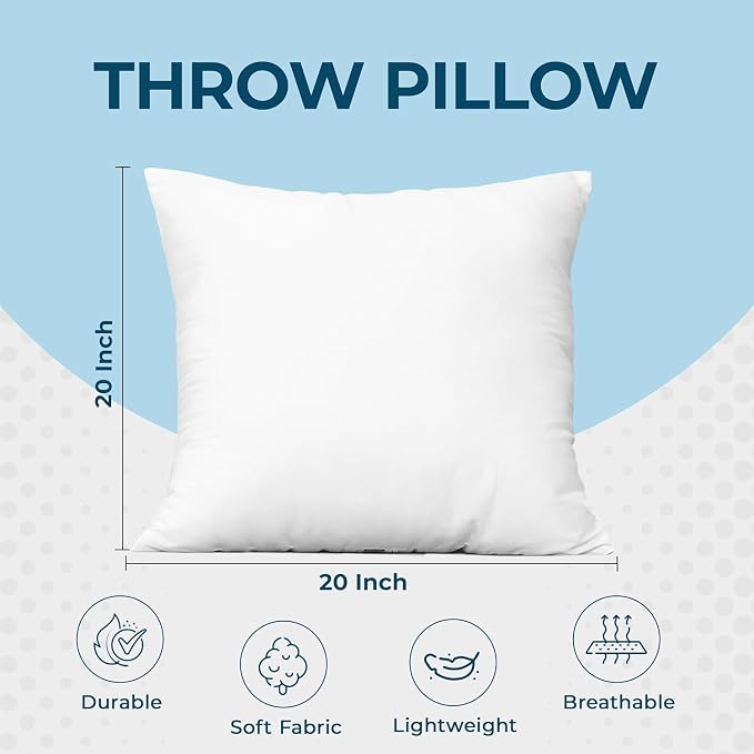 Utopia Bedding Throw Pillows (Set of 1, White) – 20 x 20 Inches Down Alternative Pillows for Bed, Sofa, and Couch - Fluffy Decorative Stuffer Pillow for Indoors & Outdoors