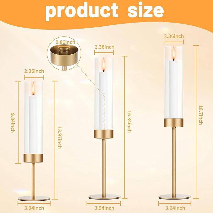 POKINE Tall Candle Holders Set of 3, Hurricane Glass Taper Candlestick Holders for Wedding, Christmas Decor, Dining Table, Party Centerpieces