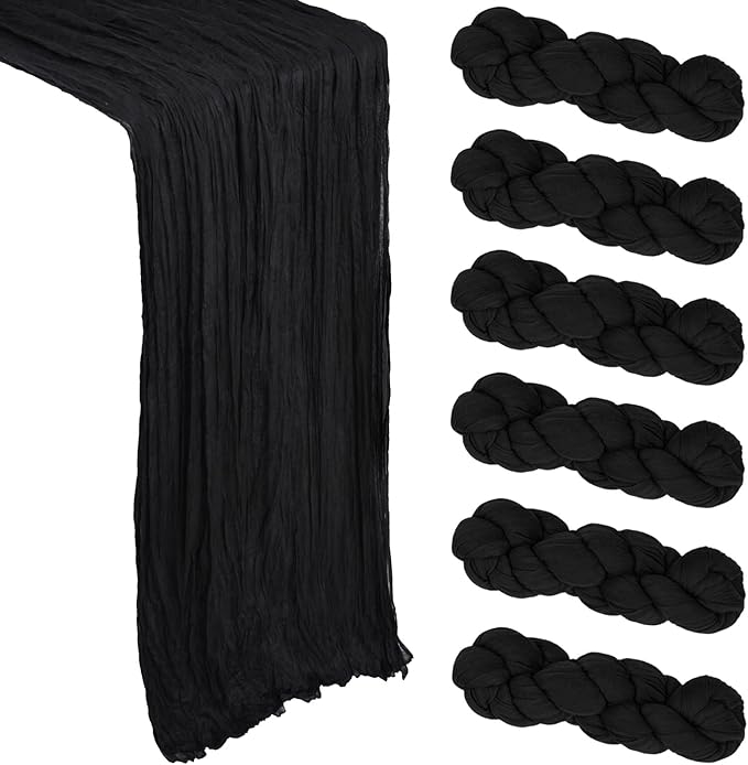 6 Pack Black Table Runner Cheesecloth 10Ft Gauze Cheese Cloth Table Runner 35x120 Inch Boho Sheer Rustic Fabric for Holiday Party Decor Baby Shower Wedding Home Decorations