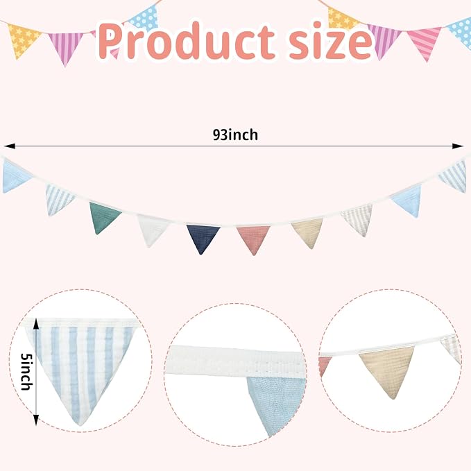 Oudain 2 Pcs Pennant Banner Flags Nursery Garland Triangle Bunting Flags Playroom Wall Decor Banner for Nursery Baby Shower Birthday Boho Wedding Party Event, Each 7.75 ft(Elegant Color)