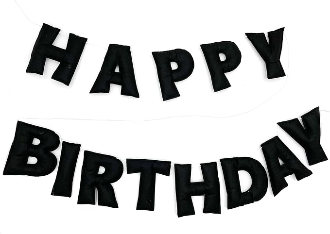 Meygajoe Pre-Strung Felt Happy Birthday Banner,Reusable HAPPY BIRTHDAY Garland,Birthday Banner Decorations,Personalized Happy Birthday Sign for Birthday Decor,Party Decor,Photo Prop (Black) M-123