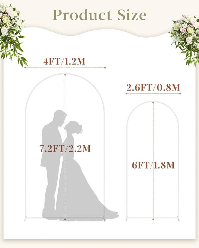 Wedding Arch, Metal Arch Backdrop Stand, Balloon Arch Stand Wedding Frame for Ceremony Decoration (White, 7.2FT, 6FT Arch Backdrop)