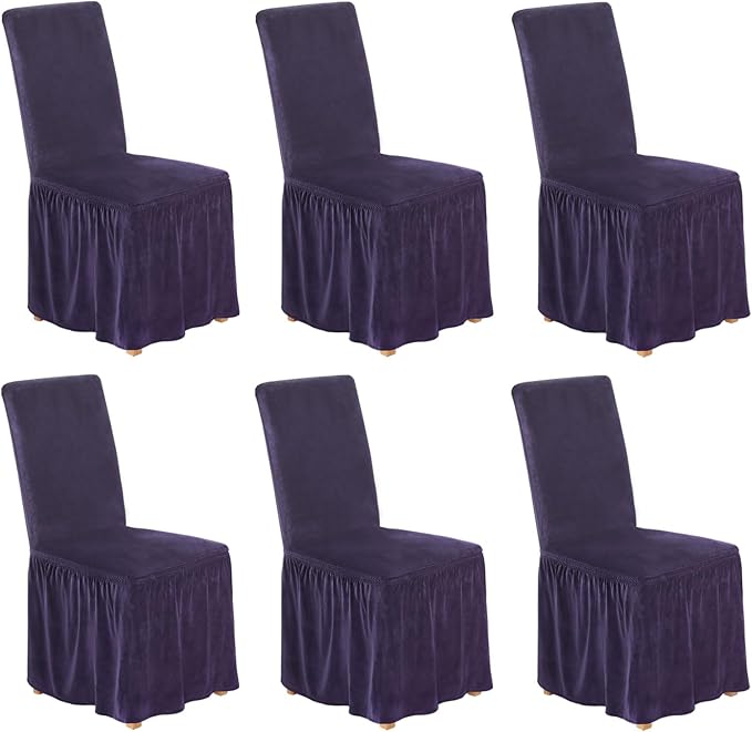 NICEEC Spandex Chair Covers for Dining Chairs Covers Set of 6 Removable Dining Room Chair Covers with Skirt Parson Chair Slipcovers Washable Chair Protector for Kitchen Wedding Banquet(Purple)