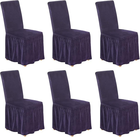 NICEEC Spandex Chair Covers for Dining Chairs Covers Set of 6 Removable Dining Room Chair Covers with Skirt Parson Chair Slipcovers Washable Chair Protector for Kitchen Wedding Banquet(Purple)