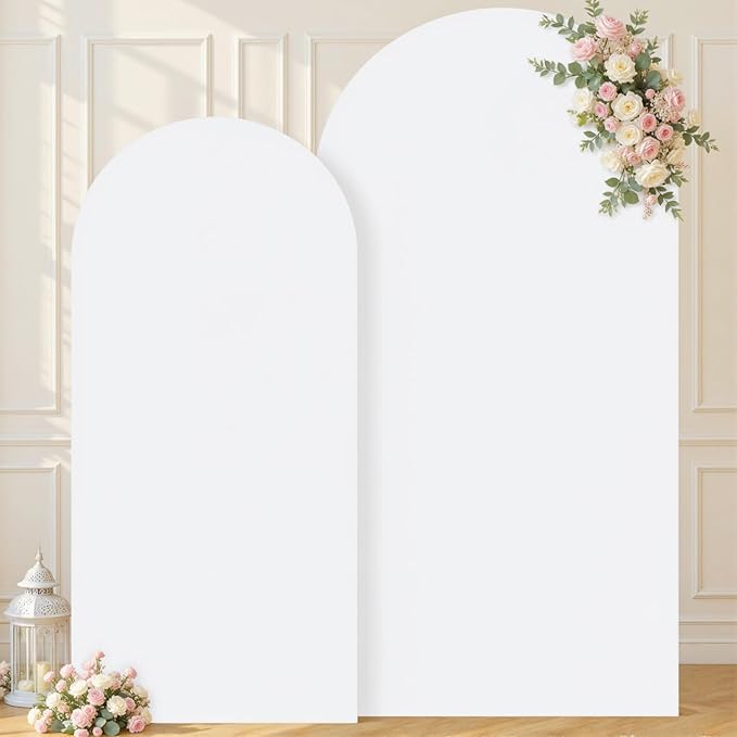 White Arch Cover Set of 2-7.2 and 6ft Arch Backdrop Cover Spandex Wedding Arch Stand Covers for Bridal Shower Wedding Baby Shower Birthday Party Ceremony Banquet Photo Background Decorations