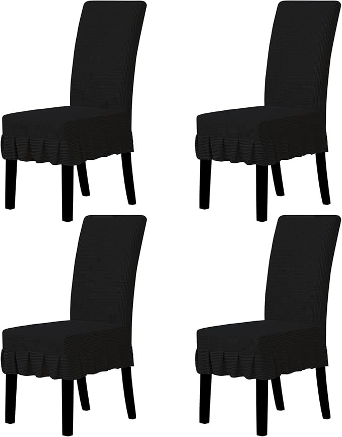 Easy-Going Dining Chair Covers Stretch Parsons Chair Slipcover with Skirt Chair Covers for Dining Room Restaurant Banquet (4 PCS, Black)
