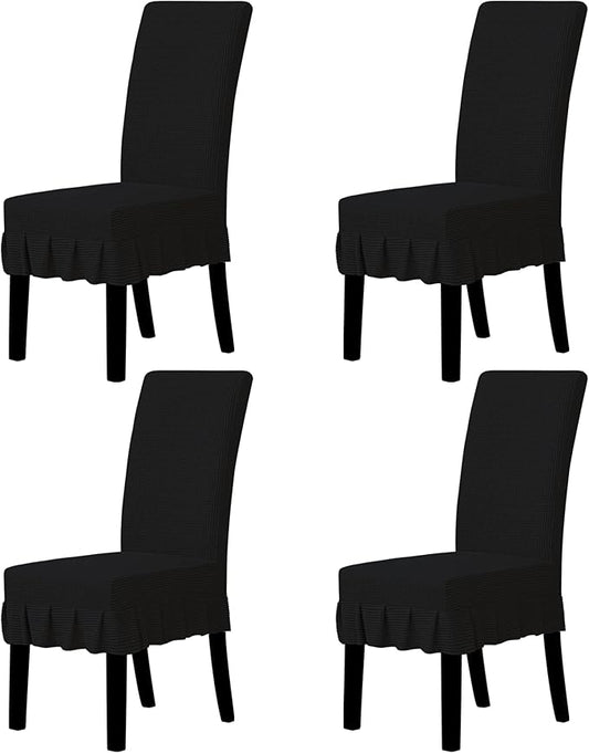 Easy-Going Dining Chair Covers Stretch Parsons Chair Slipcover with Skirt Chair Covers for Dining Room Restaurant Banquet (4 PCS, Black)