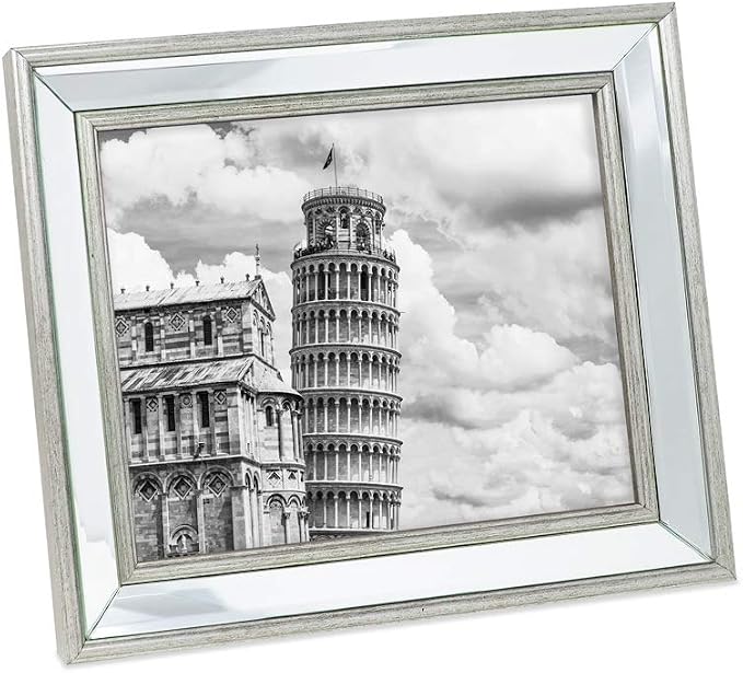 Isaac Jacobs 8x10 Silver Beveled Mirror Picture Frame - Classic Mirrored Frame with Slight Slanted Angle Made for Wall Décor Display, Tabletop, Photo Gallery and Wall Art (8x10, Silver)