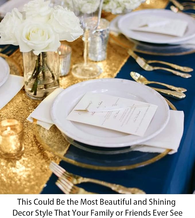 ShinyBeauty 10 Pieces-12 x108 Gold-Sequin-Table-Runners Wedding Party Catering Event Gold Table Runner Gold Christmas Decoration Glitter Fabric Sequin Table Runner Holiday Table Runners 108 Inches