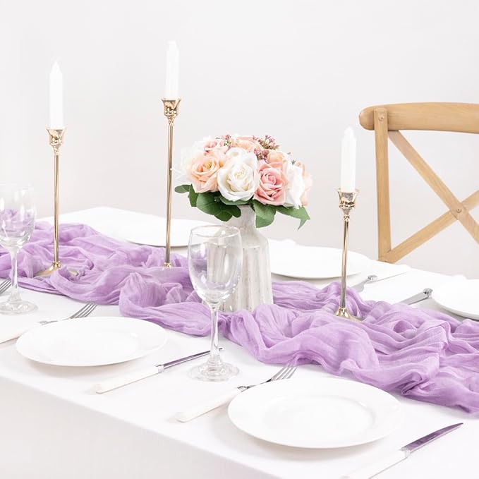 MLMC Lilac Purple Cheesecloth Table Runner 10ft Rustic Gauze Lavender Cheese Cloth Table Runner Spring Centerpiece 35x120 Inches for Romantic Wedding Bridal Baby Shower Birthday Decor
