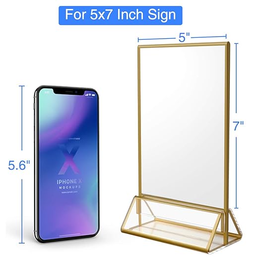 NIUBEE 25Pack 5 x 7 Gold Table Number Holder Sign Holder Clear Frames, Acrylic Double Sided Centerpiece Stands for Wedding Events