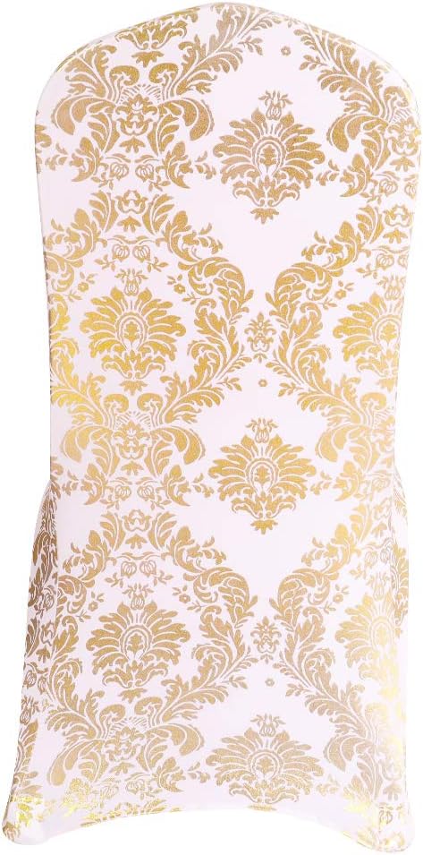 Pack of 10 Dining Chair Covers Bronzing Gold Flower Print Removable Washable Spandex Stretch Decorative Chair Slipcovers Set for Party Wedding Home Decorations - Gold+White