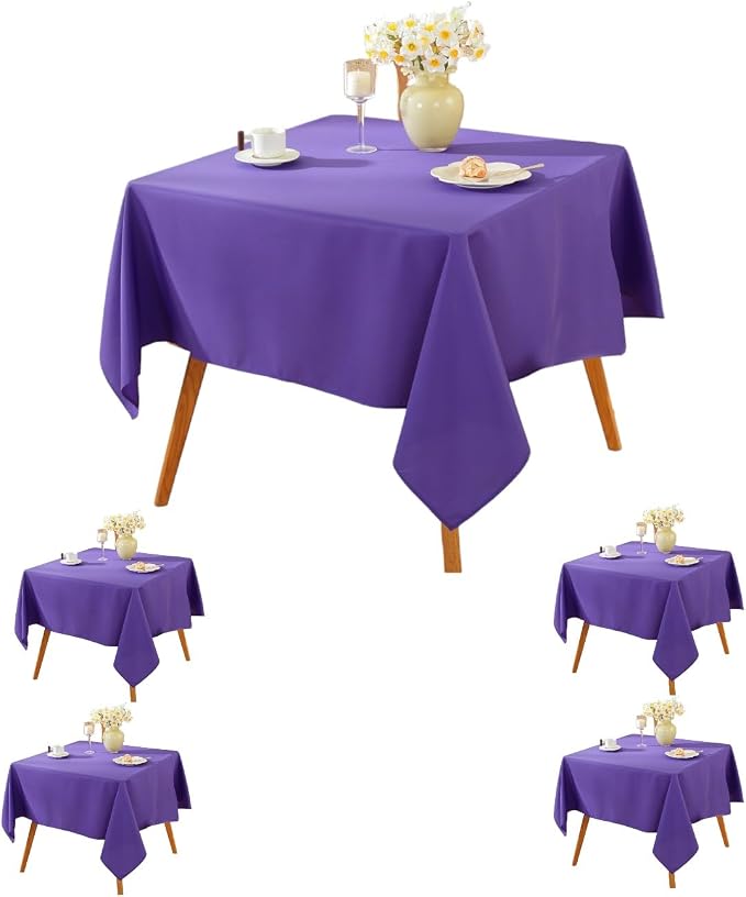 5 Pack Square Tablecloth 70 x 70 Inch Purple Tablecloth, Polyester Fabric Washable Table Cloth for Home, Party, Wedding or Restaurant Use.