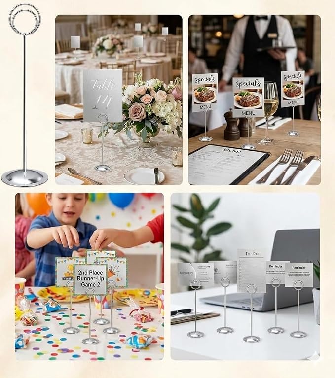HOHIYA 12 Pack Silver Table Number Holders 12" Wedding Place Card Stands | Modern silver stands display table numbers, menus, photos and event cards for receptions, hotels and business events.